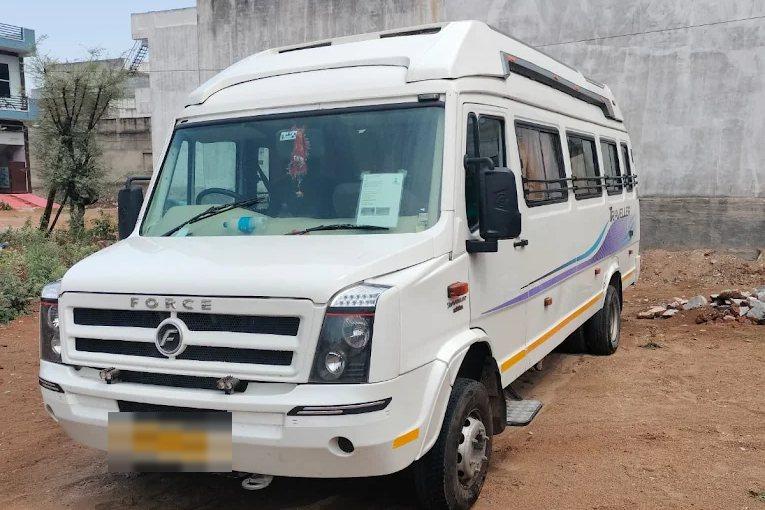 Our white Force Traveller twelve-seat minibus, photographed in Jaipur